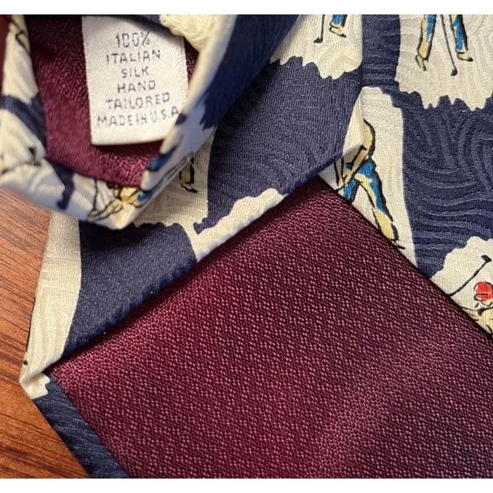 Paul Frederick Blue Golfer Print 100%‎ Silk Mens Necktie 3